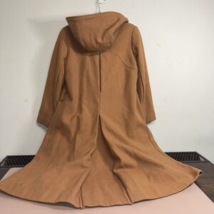 Vintage Hooded Wool Coat Camel Brown Long Lined Trench Women's Mid-Century PICS*